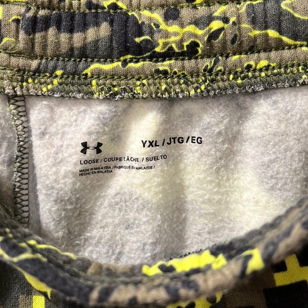Neon yellow and green camo type sweat pants